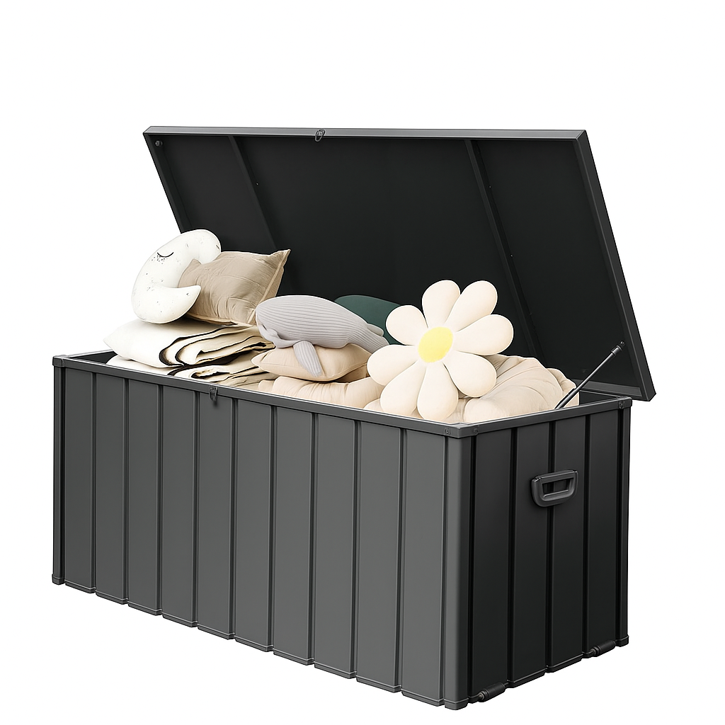 190 Gallon Metal Outdoor Deck Box – Waterproof Steel Storage Bench, Lockable Package Delivery, Dark Gray