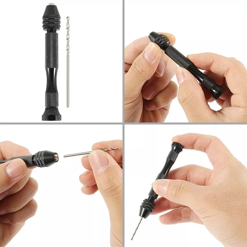 Mini hand drill with 10 twist drill bit set - wood model making PCB jewelry crafting - HomeDIYer