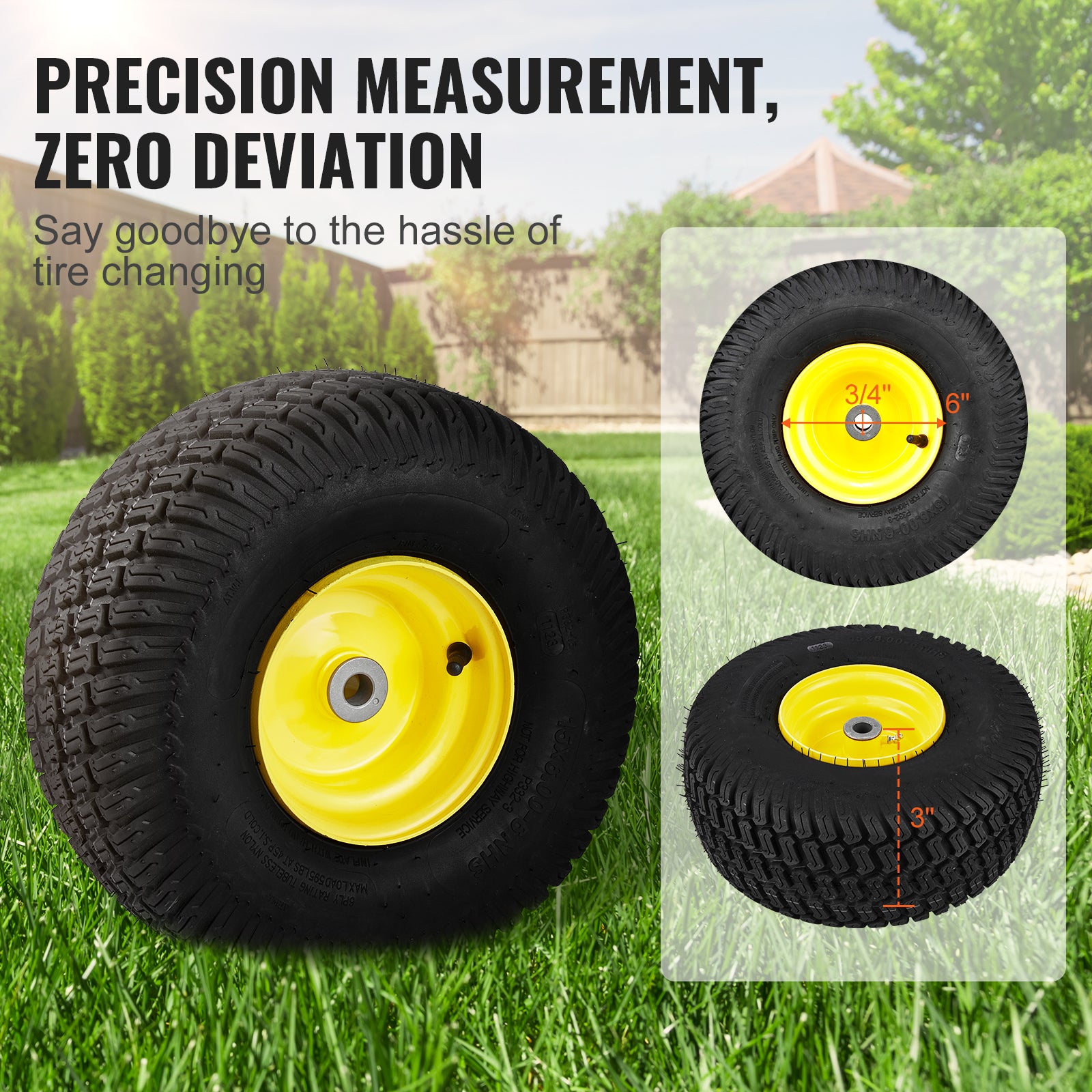 2-Pack 15x6-6" Tubeless Tractor Tires โ S-Turf Pneumatic, 3" Offset Hub, 595 LB Capacity, 16 Adapters