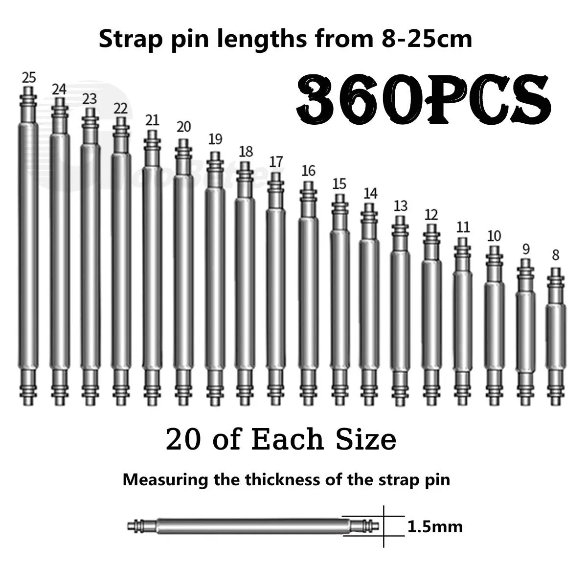 360Pcs Watch Band Strap Spring Bars 8 - 25mm Stainless Steel Link Pins Repair Tool - HomeDIYer