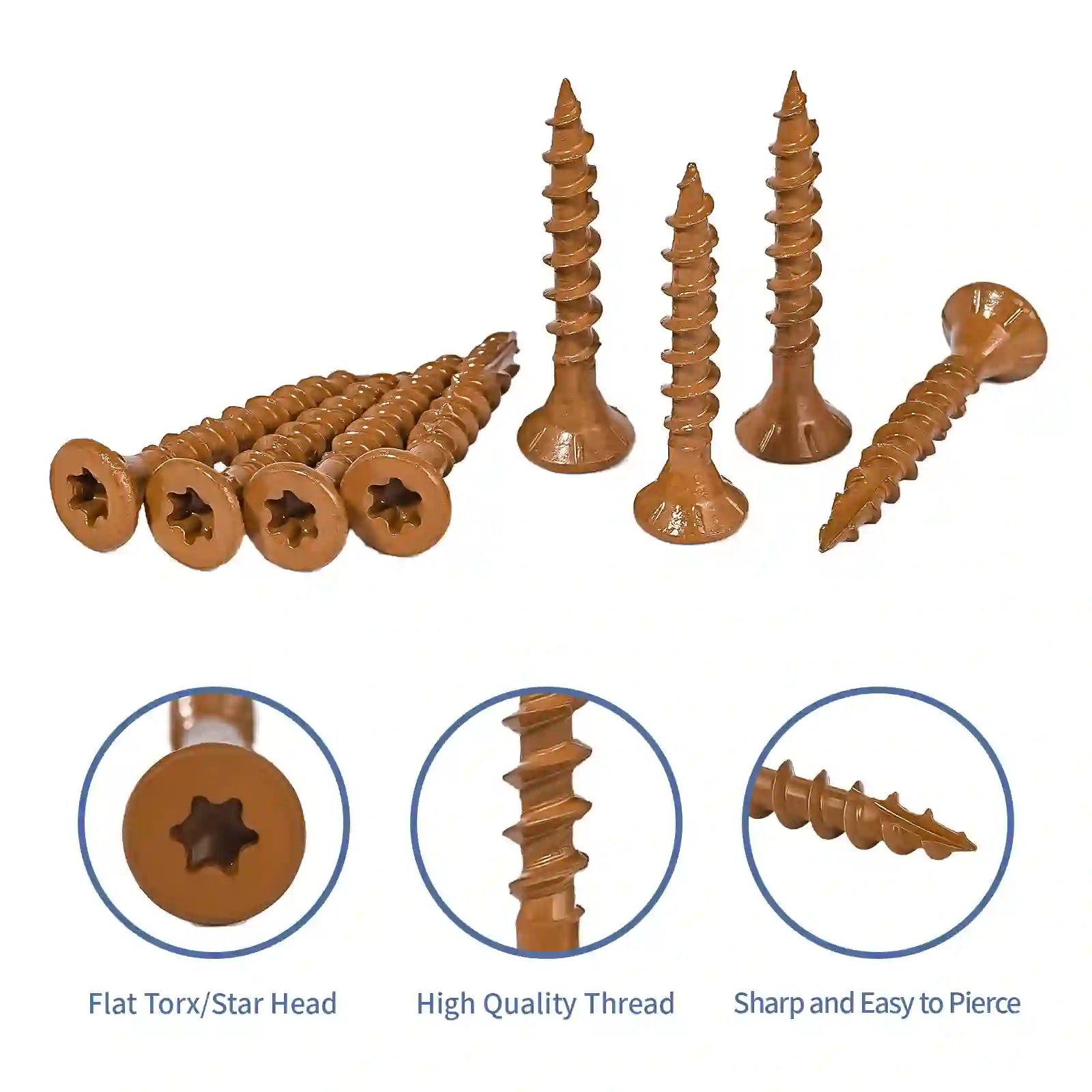 Brown Deck Screws Set Torx Self Tapping Wood Screws Exterior Deck Screw - HomeDIYer