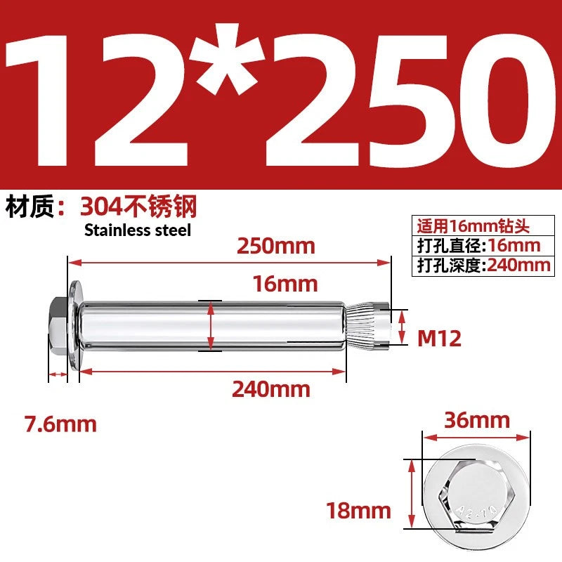 Stainless Steel Masonry Concrete Expansion Anchor Bolt — M6 M8 M10 M12 M16 | 304 & 201 SS