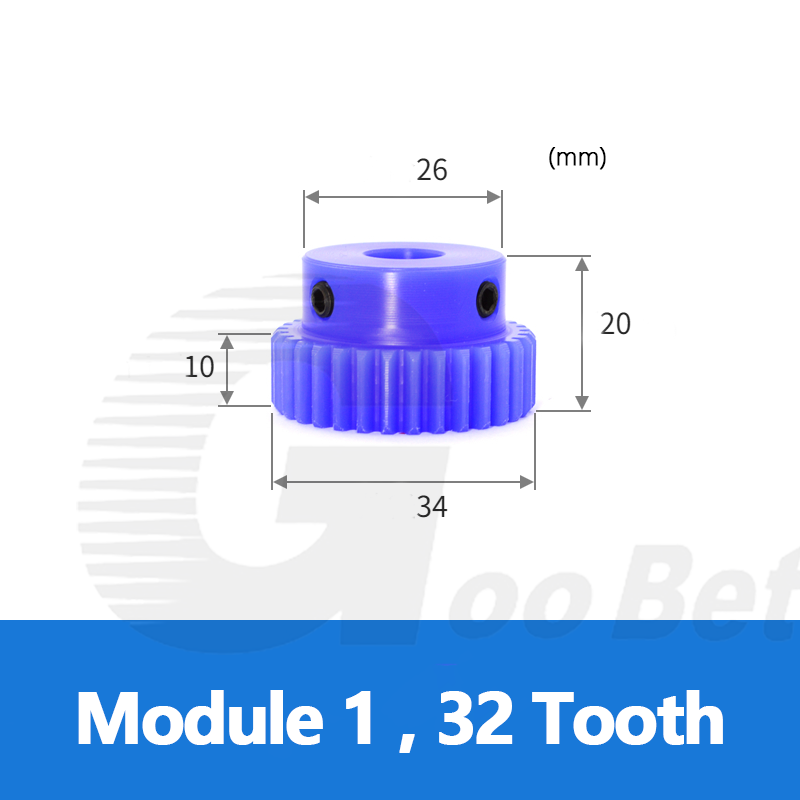 Nylon Mod 1 Spur Gear 15-150 Tooth with Step Pinion Motor Gears Bore 4-16mm Blue