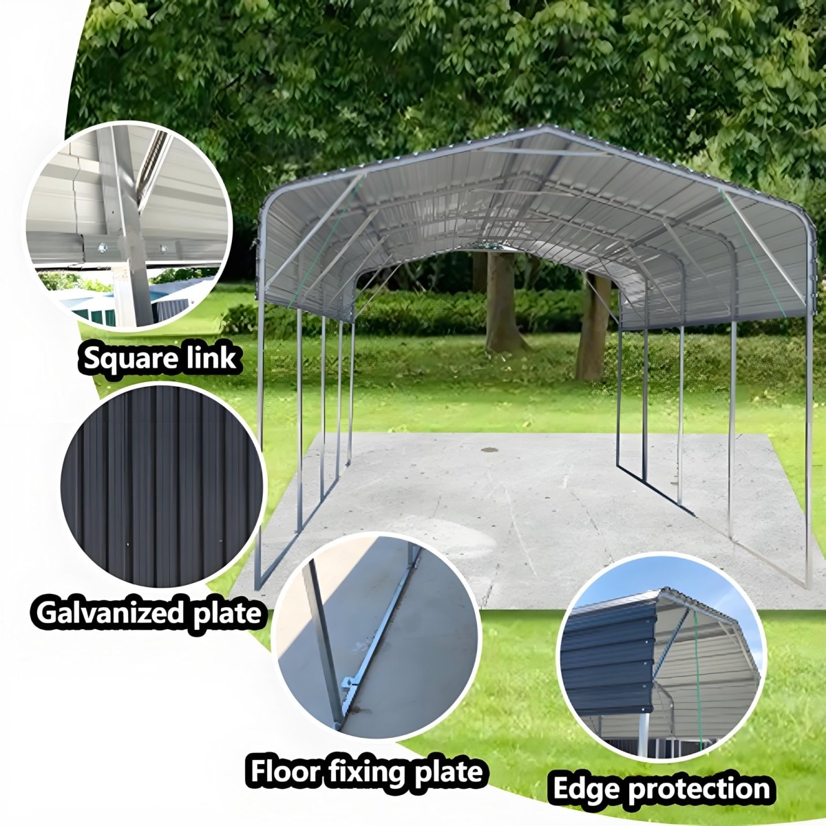11x19FT Heavy Duty Metal Carport | Galvanized Outdoor Shelter for Cars, Boats & Parties - HomeDIYer