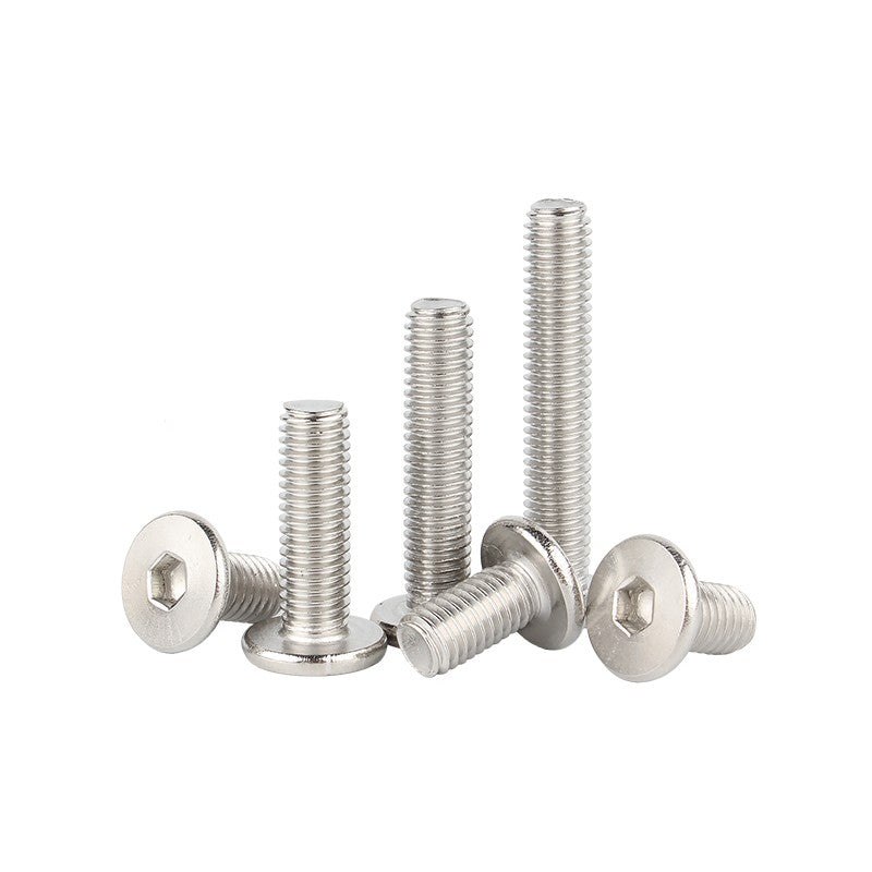 A2 Stainless Steel Hex Socket Flat Round Head Machine Screws – M2 to M8, Fully Threaded (2–90mm Lengths)