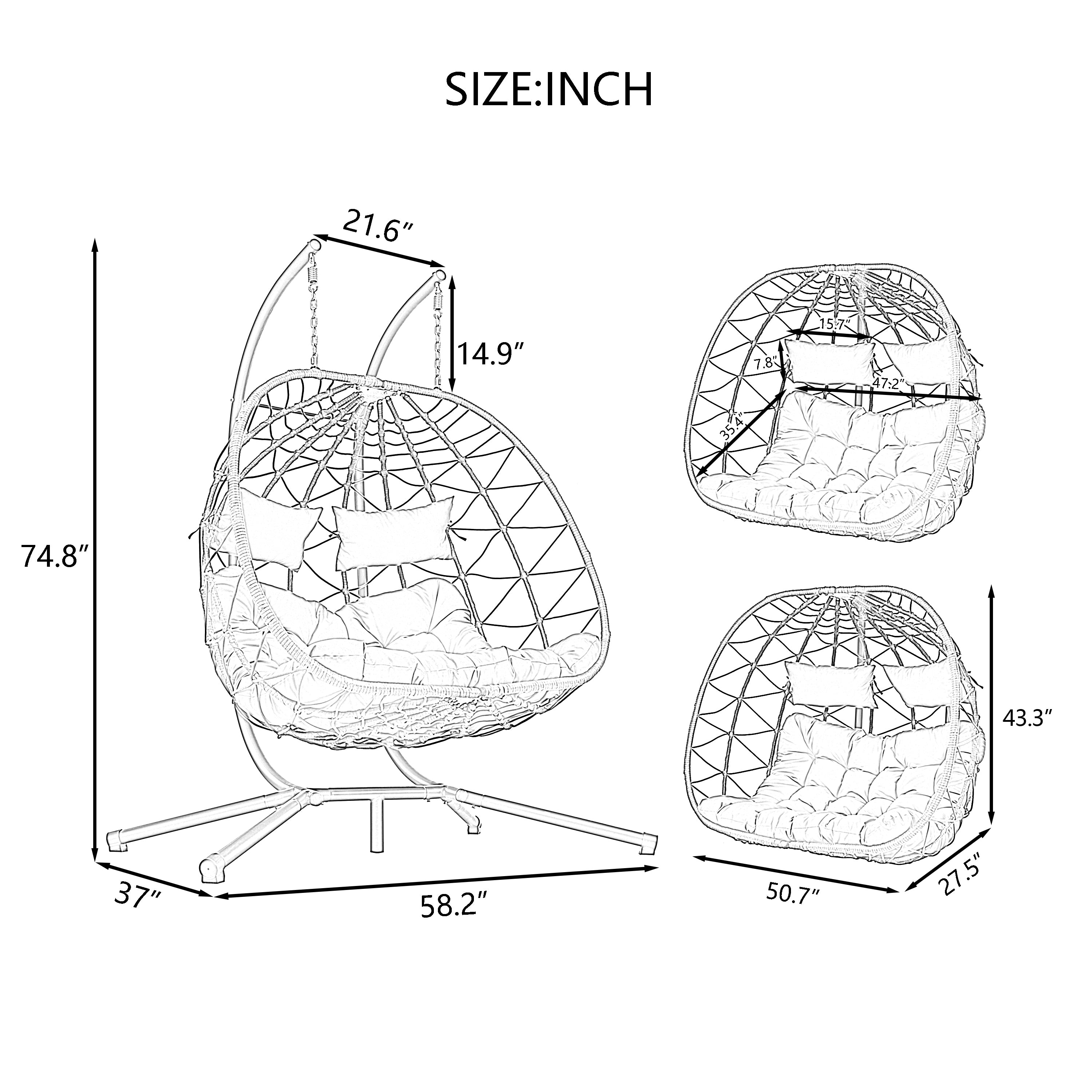 2-Person Egg Chair with Stand – Wicker Hanging Swing Chair for Patio, Garden & Balcony