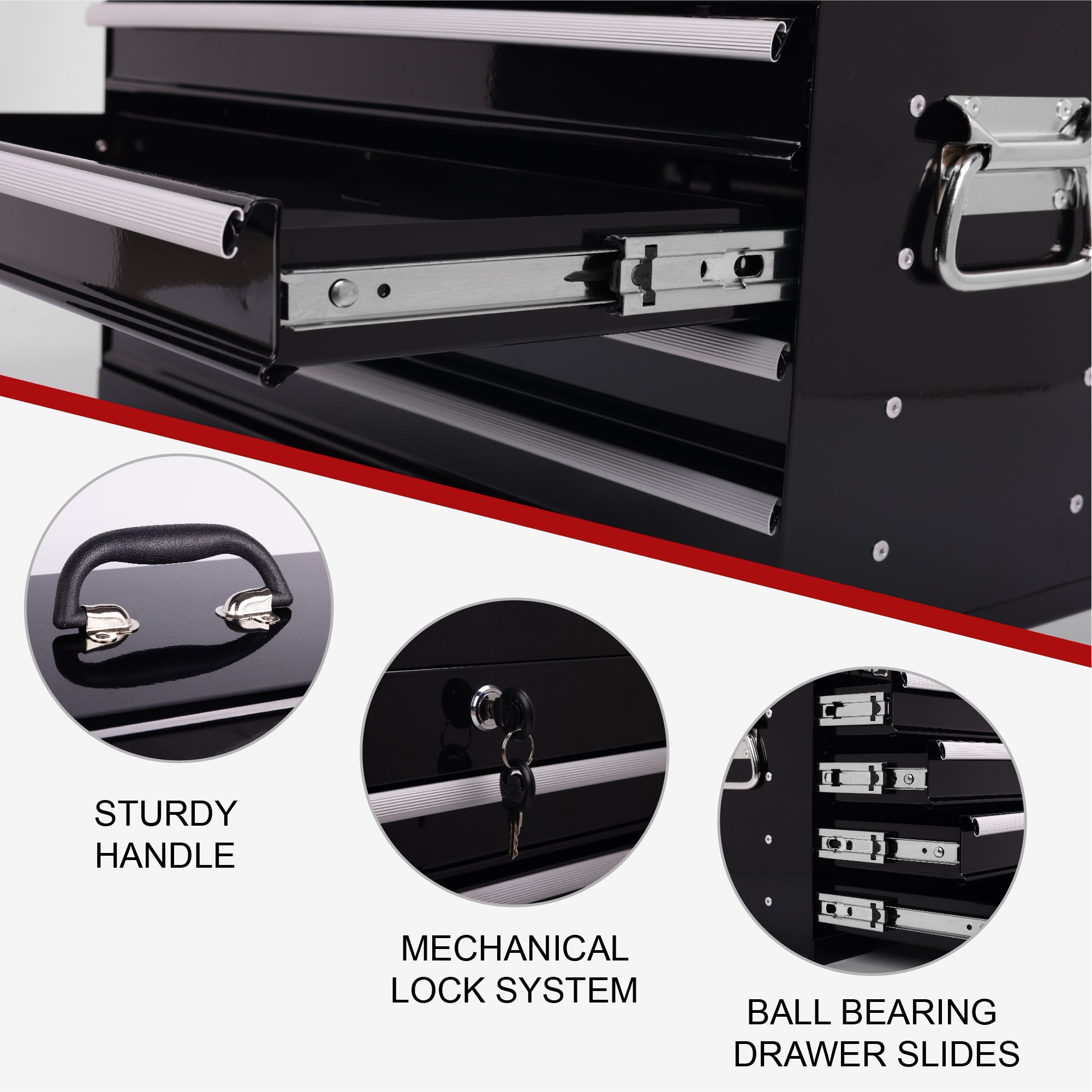 21" Heavy Duty Black Metal Tool Box with 4 Ball-Bearing Drawers