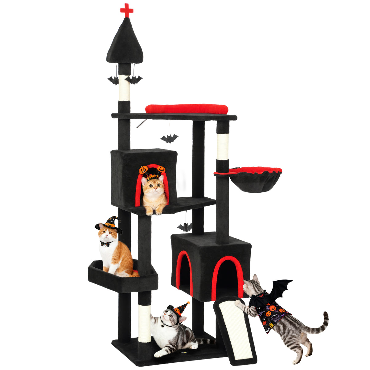 Gothic Cat Tree 77.6-Inch with 2 Condos & Sisal Scratching Posts