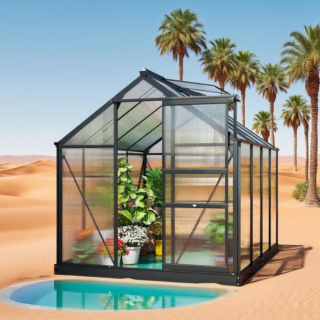 6.2ft x 8.3ft x 6.6ft Heavy‑Duty Aluminum Walk‑In Greenhouse — Polycarbonate Panels Sliding Door & Rooftop Vent Gray