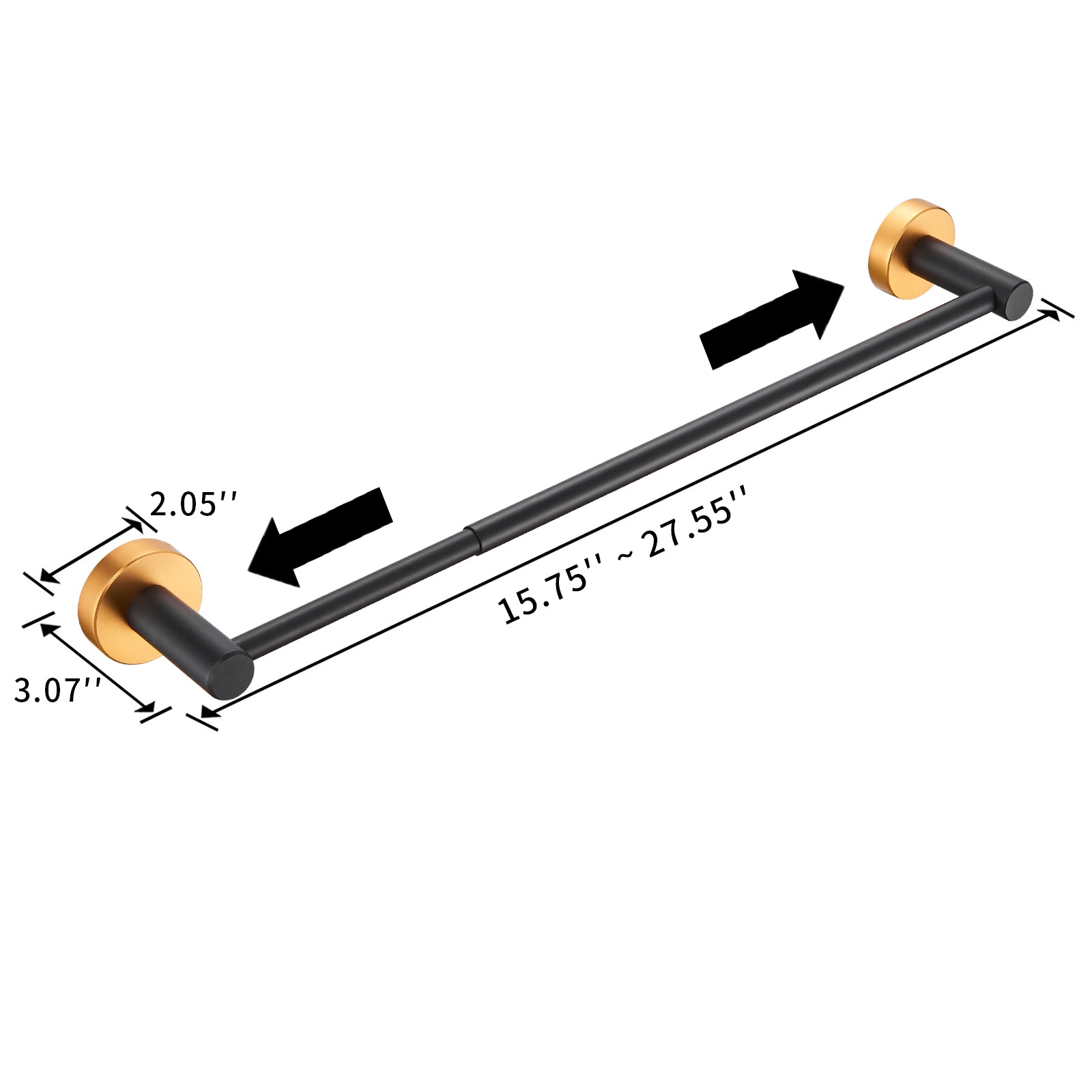 Adjustable 3-Piece Bathroom Hardware Set – Black Gold Towel Bar 16-27”, Towel Ring & TP Holder