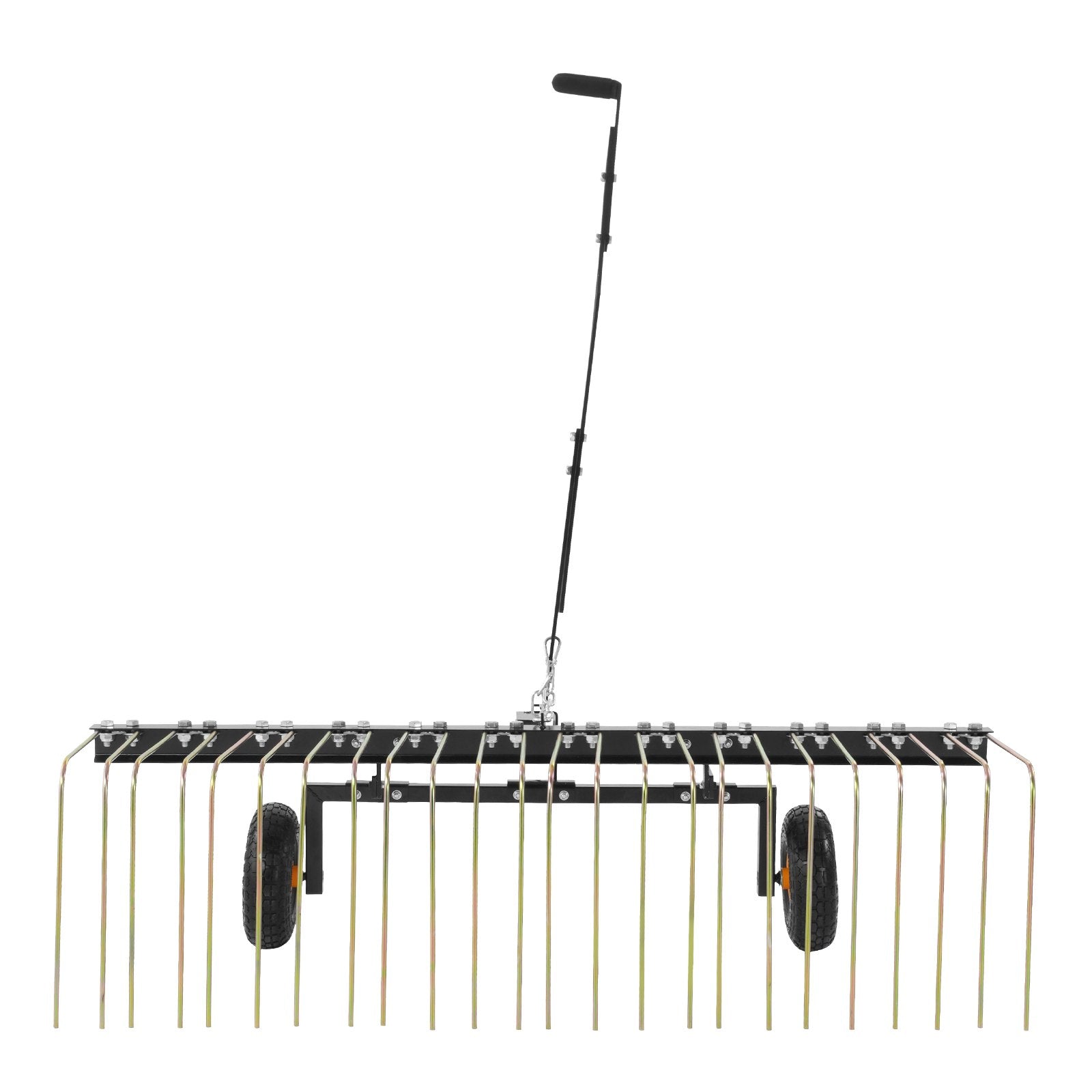 Tow Behind Dethatcher, 60-inch Tow Dethatcher with 24 Steel Tines, Lawn Dethatcher Rake for ATV or Mower, Tow Behind Lawn Rake with Lift Handle for Leaves, Pine Needles, and Grass