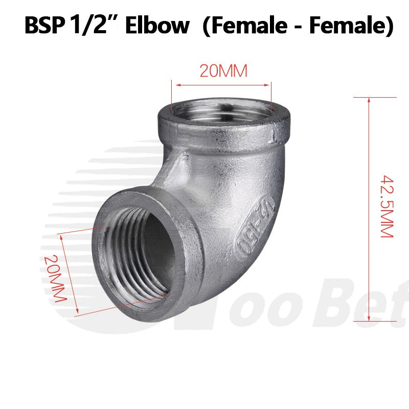 304 Stainless Steel 1/2" BSP Threaded Pipe Fittings — Nipple, Elbow, Tee, Socket & Cap