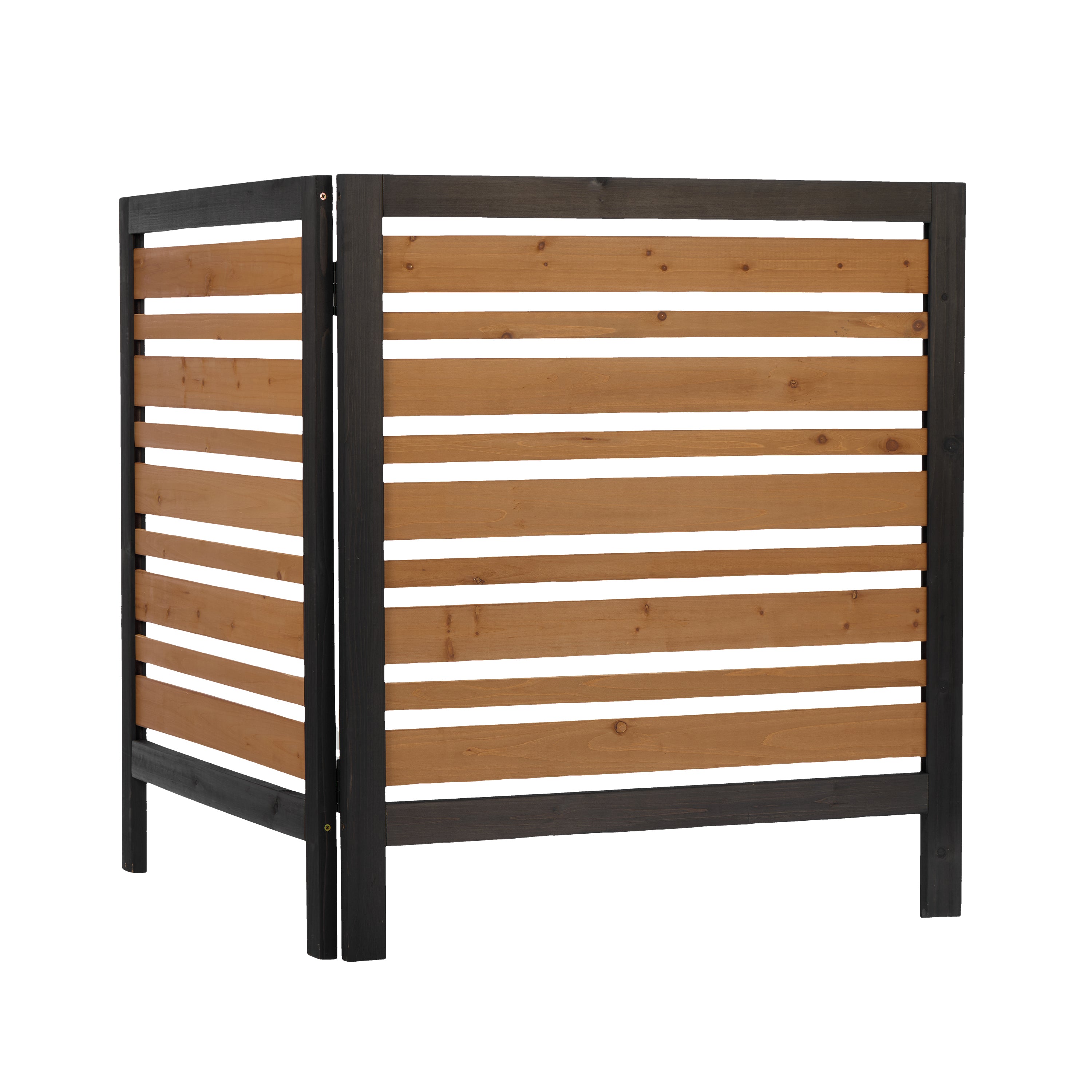 2‑Panel Solid Wood Outdoor Privacy Screen — 38" W x 42" H, Black & Gold, AC Fence & Trash Can Enclosure