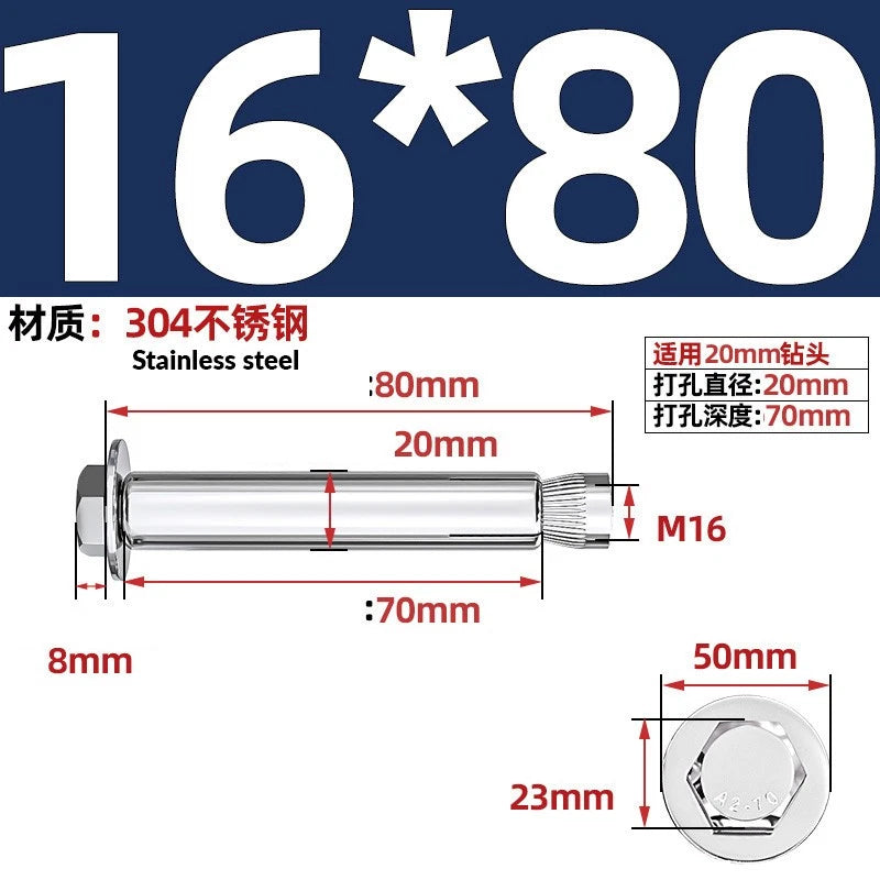 Stainless Steel Masonry Concrete Expansion Anchor Bolt — M6 M8 M10 M12 M16 | 304 & 201 SS