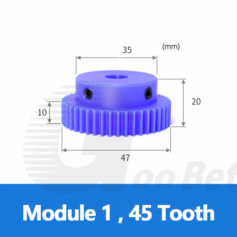 Nylon Mod 1 Spur Gear 15-150 Tooth with Step Pinion Motor Gears Bore 4-16mm Blue
