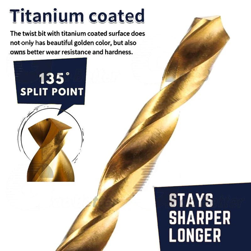 99x Titanium Hss Cobalt Twist Drill Bit Set 1.5 - 10mm Straight Shank Metal Tools - HomeDIYer