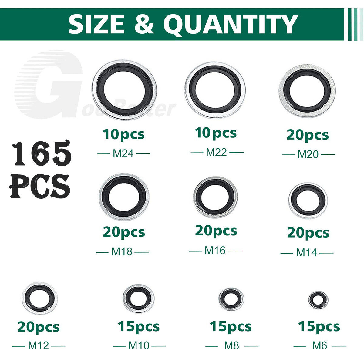 165x Bonded Seal Washers M6 - M24 Kit Washer Hydraulic Oil Petrol Sealing Washers - HomeDIYer