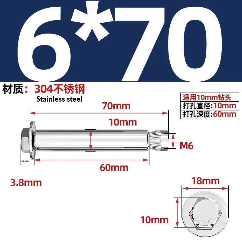 Stainless Steel Masonry Concrete Expansion Anchor Bolt — M6 M8 M10 M12 M16 | 304 & 201 SS