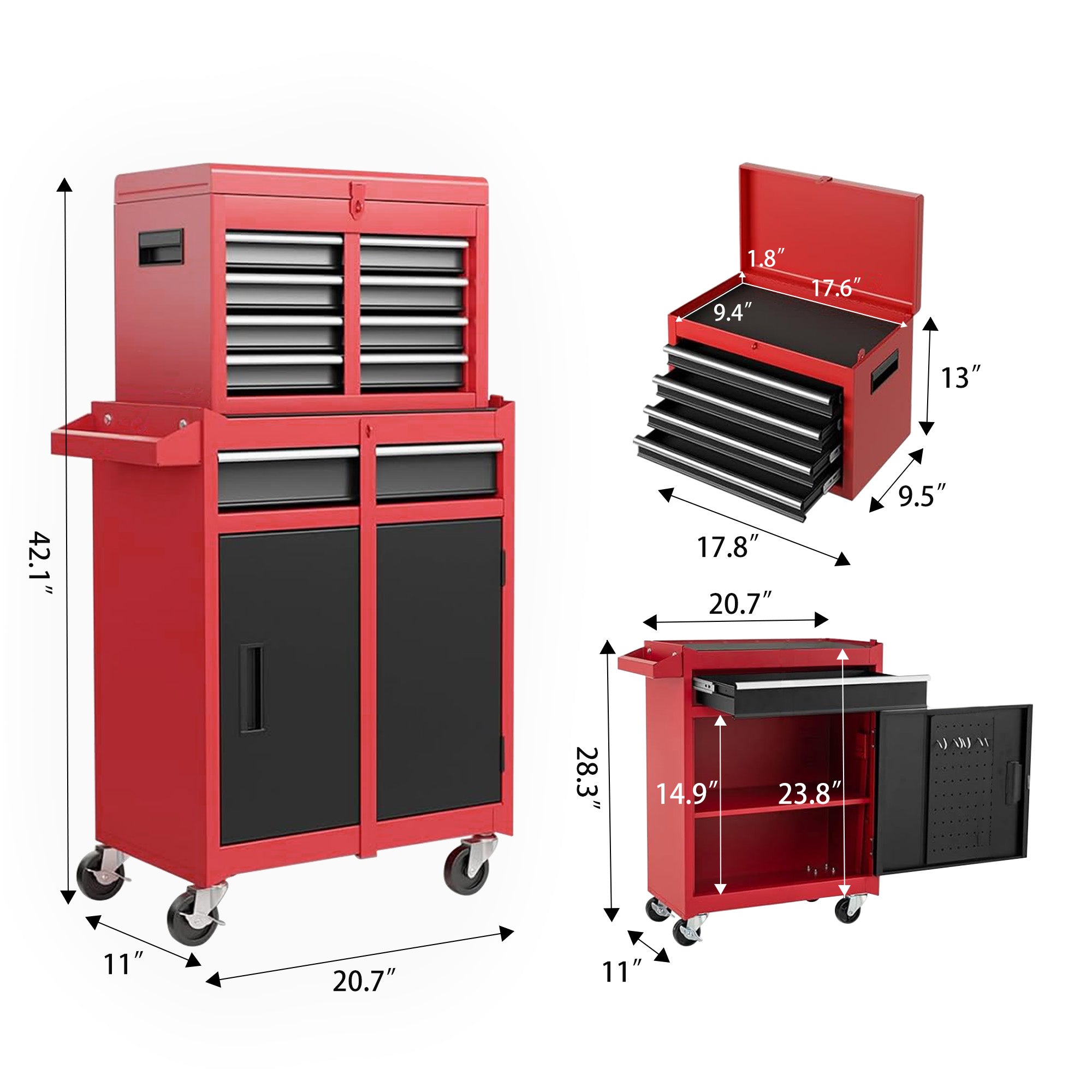 5-Drawer Rolling Tool Chest – Detachable Tool Cabinet with Lock & Adjustable Shelf