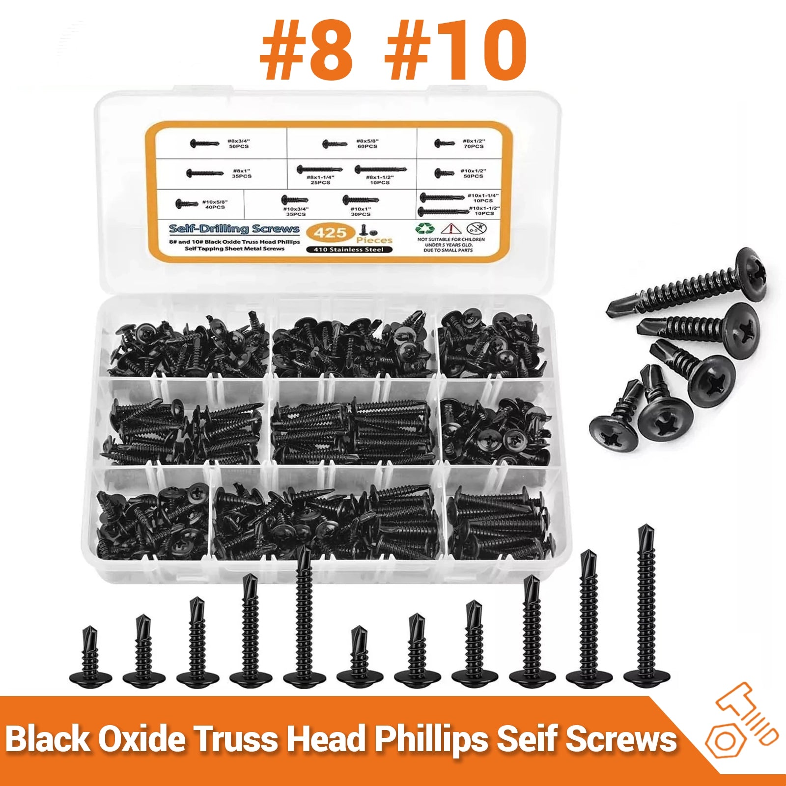425Pcs Phillips Wafer Head Self Tapping/Drilling Screws Kit 410 Stainless Steel - HomeDIYer