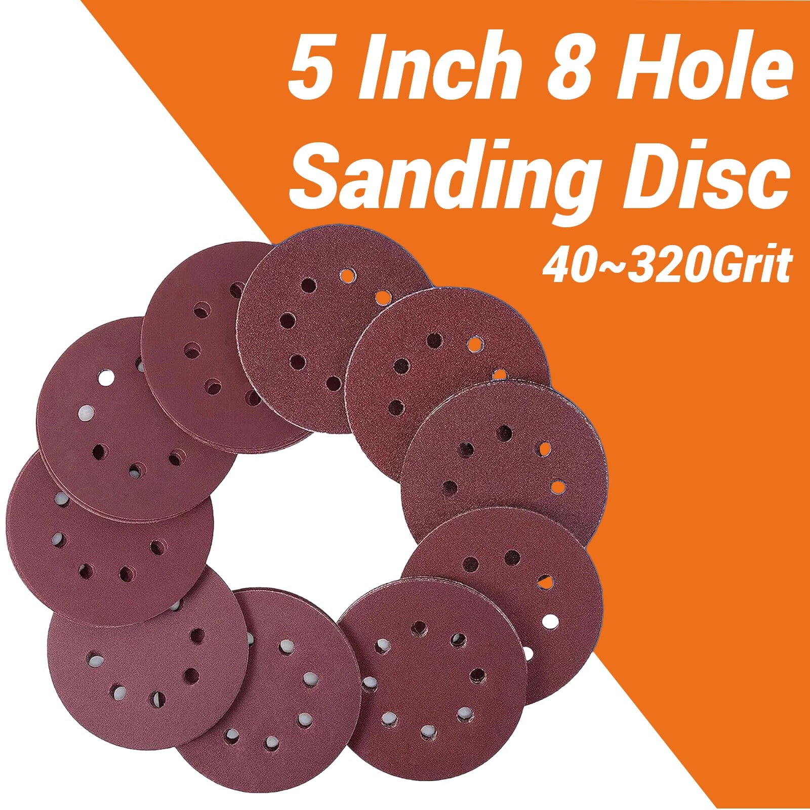 72Pcs 5 Inch 8 Hole Dustless Hook and Loop Sanding Disc Sander Round Sandpaper - HomeDIYer