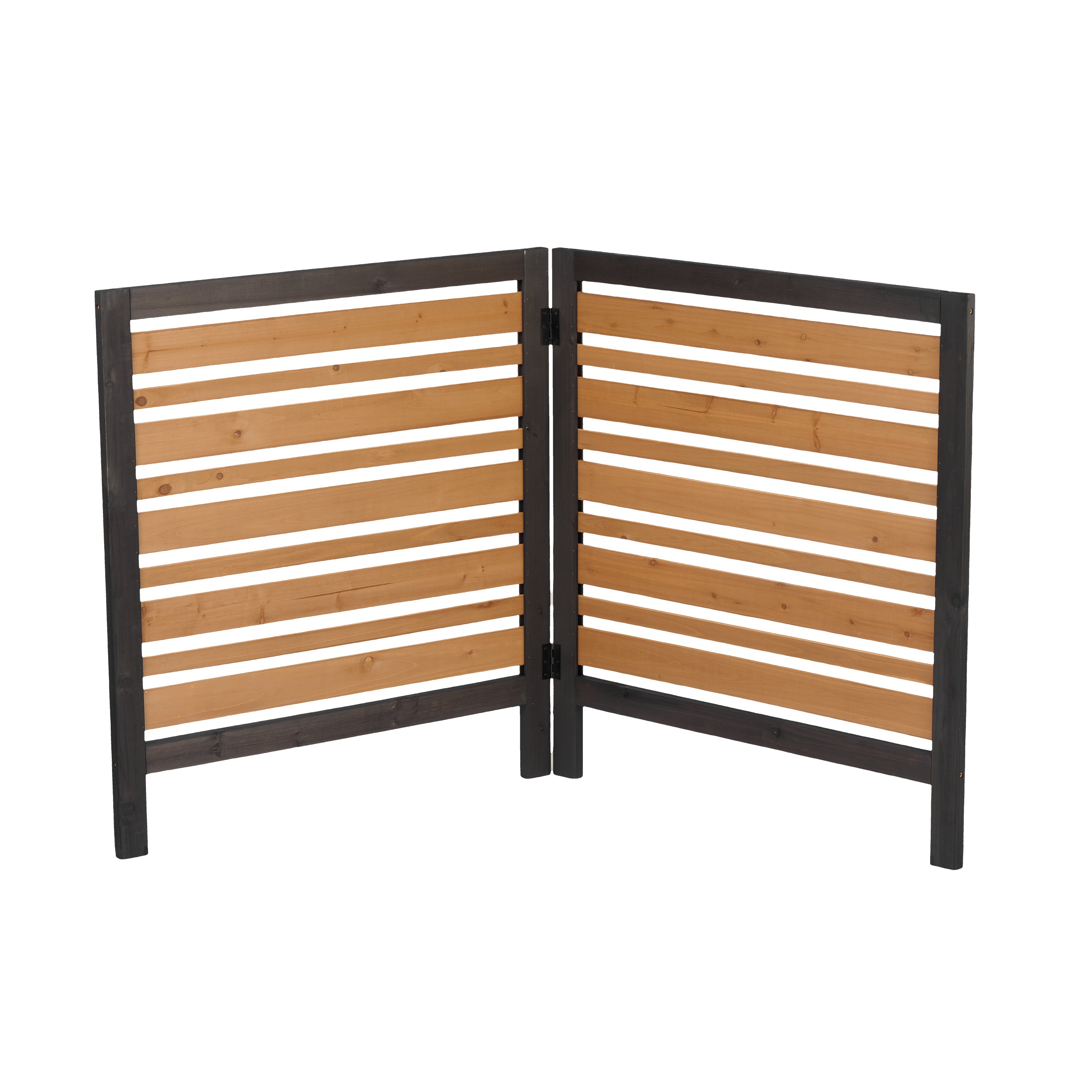 2‑Panel Solid Wood Outdoor Privacy Screen — 38" W x 42" H, Black & Gold, AC Fence & Trash Can Enclosure