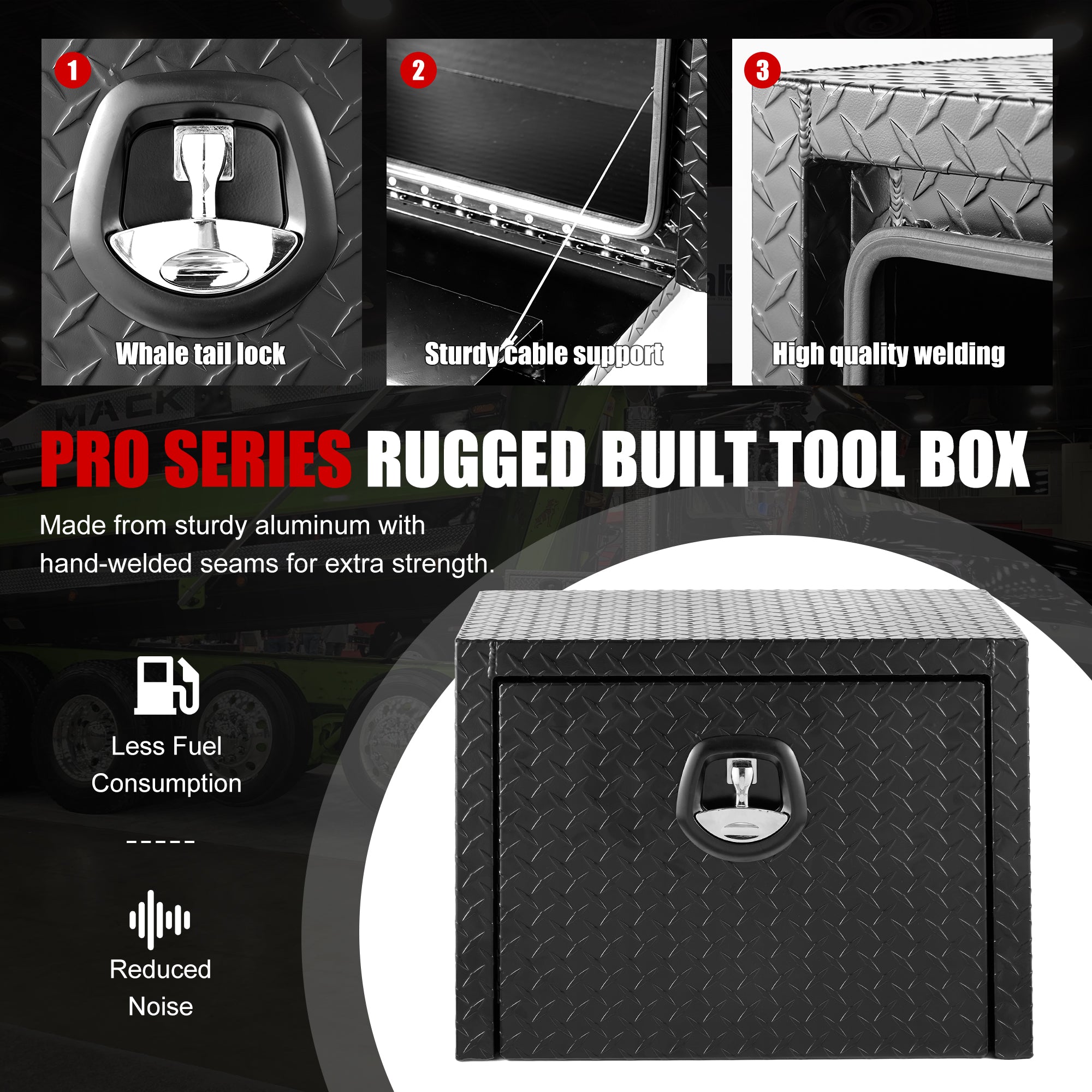 24" Aluminum Underbody Truck Tool Box — Matte Black Diamond Plate, Waterproof & Lockable, Ideal for Pickup, ATV, RV