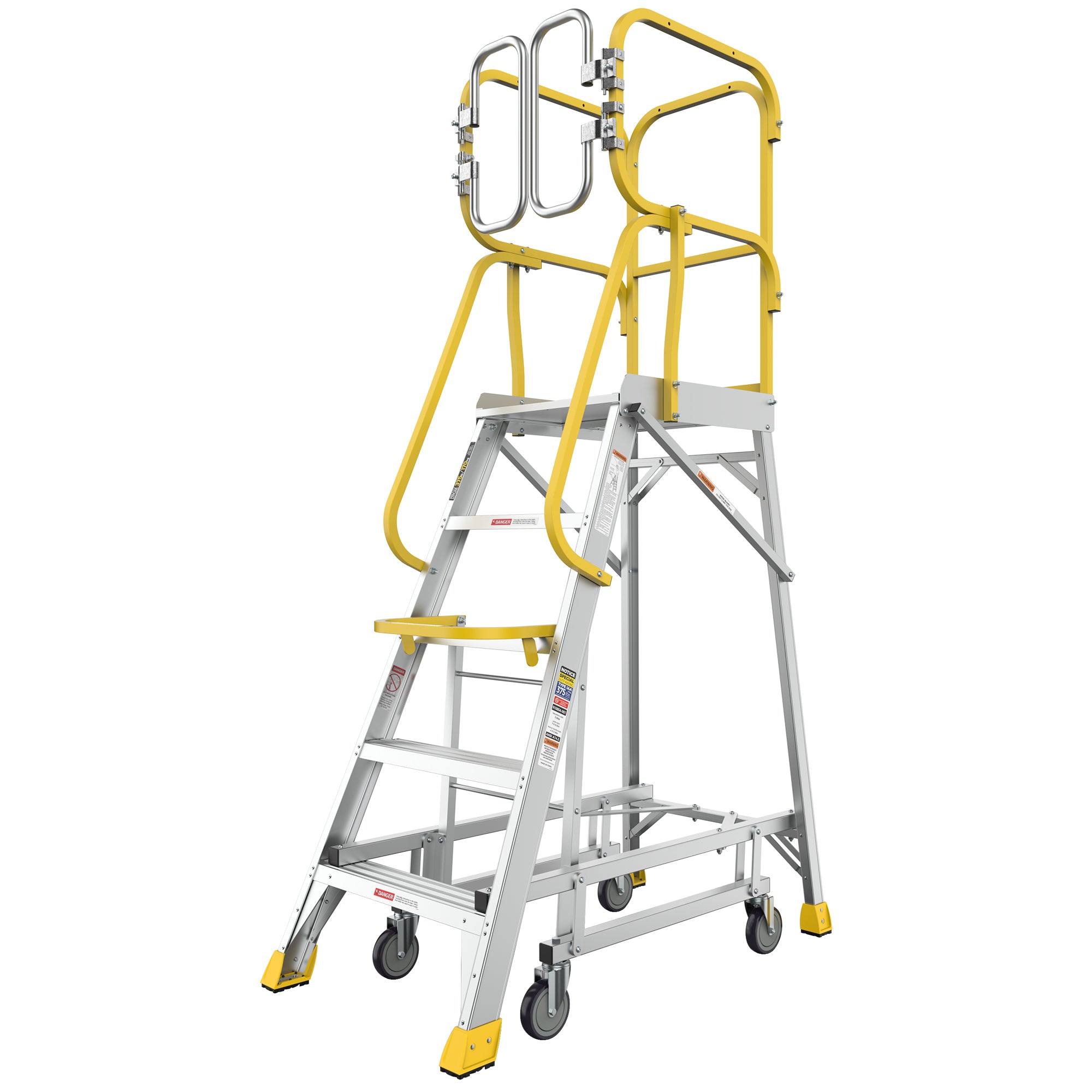 5‑Step Aluminum Rolling Platform Ladder — 375 lb Capacity, 20"x24" Standing Platform, Silver