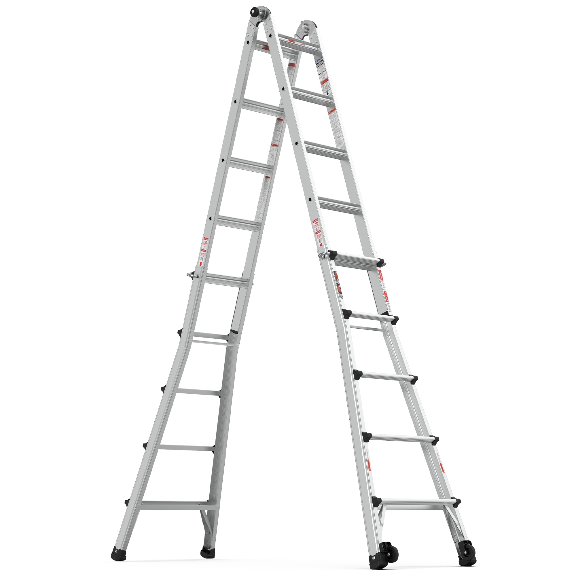 22 FT Aluminum Multi‑Position Ladder with Wheels — 300 lb Capacity, A‑Frame, Extension & More, Metallic Grey