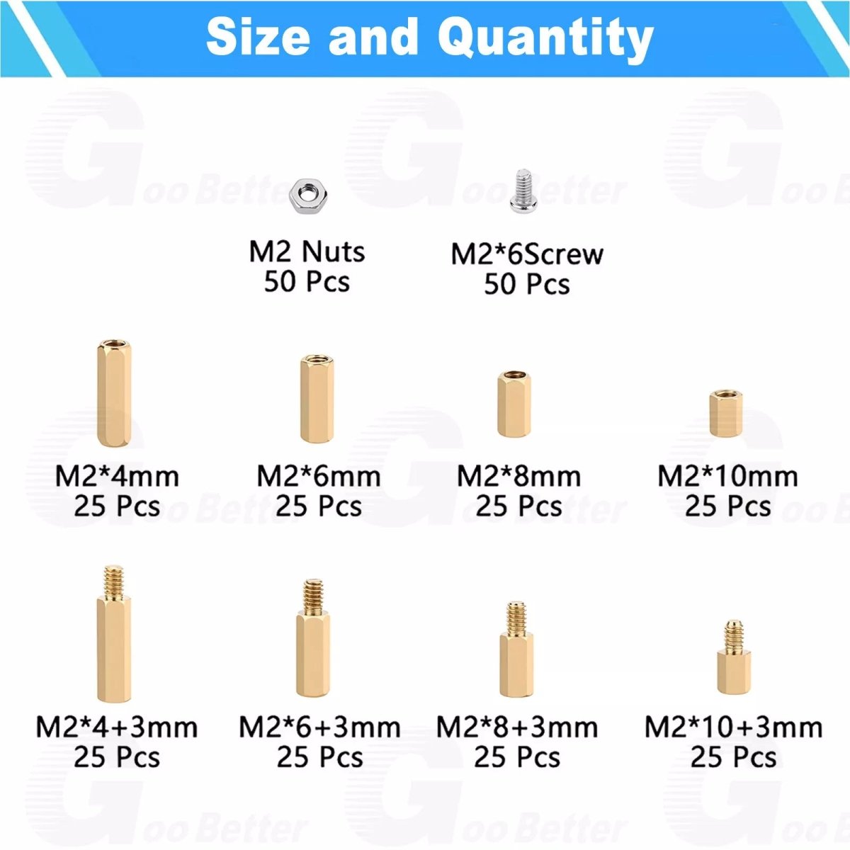 300Pcs M2 Male Female Brass Standoff Spacer PCB Board Hex Screws Nut Kit - HomeDIYer