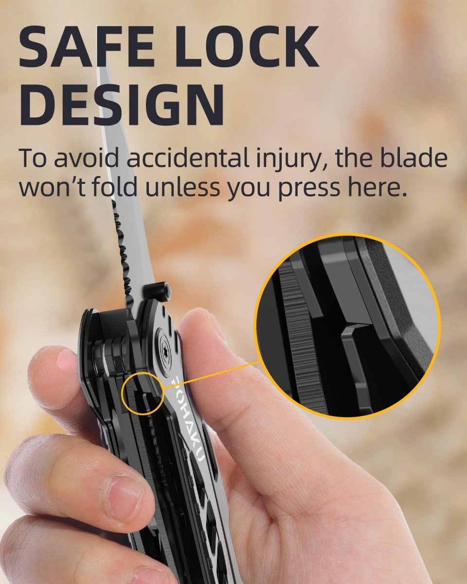 Multitool Knife, Pohaku 13 in 1 Pocket Multitool, Multi Tool with 3" Large Blade, Safety Locking Design, Spring - Action Plier, Durable Nylon Sheath for Outdoor, Camping, Fishing, Survival,Hiking - HomeDIYer