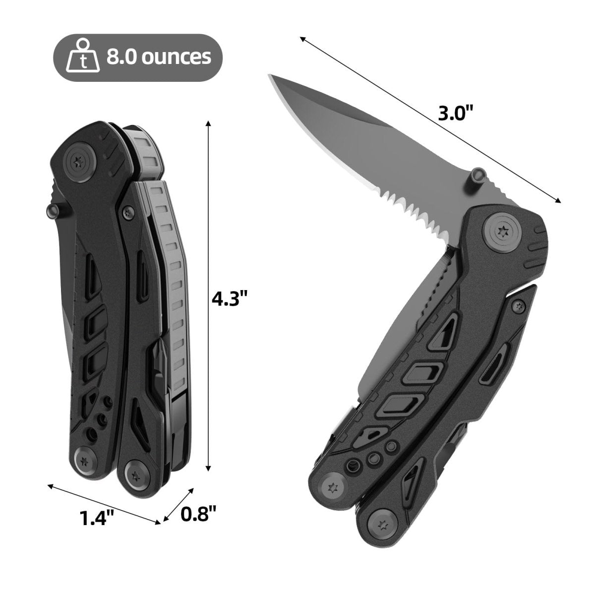 Multitool Knife, Pohaku 13 in 1 Pocket Multitool, Multi Tool with 3" Large Blade, Safety Locking Design, Spring - Action Plier, Durable Nylon Sheath for Outdoor, Camping, Fishing, Survival,Hiking - HomeDIYer