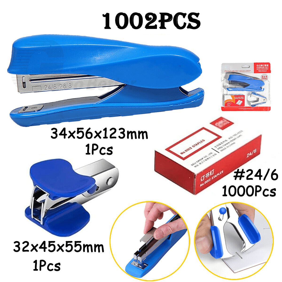 3 - Piece Stapler Office Stapler & 1000 Staples & Staple Remover Set 24/6 Blue/Black Stapler - HomeDIYer