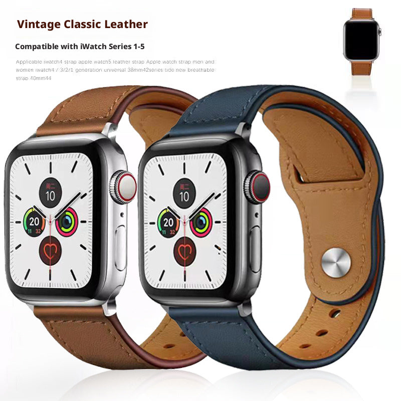 Genuine Leather Watch Band Vintage Business Style 16 Colors for Apple Watch & Multi-Brand
