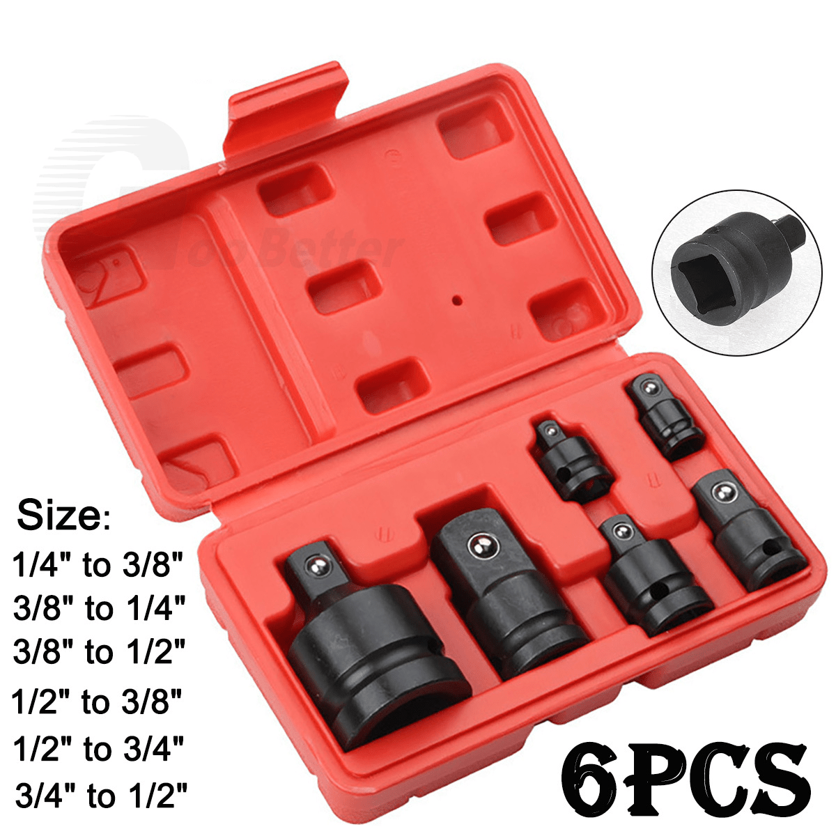 6Pcs Impact Socket Adaptor Tools Set 1/4" 3/8"~ 3/4" Drive Step Up/Down Reducer - HomeDIYer