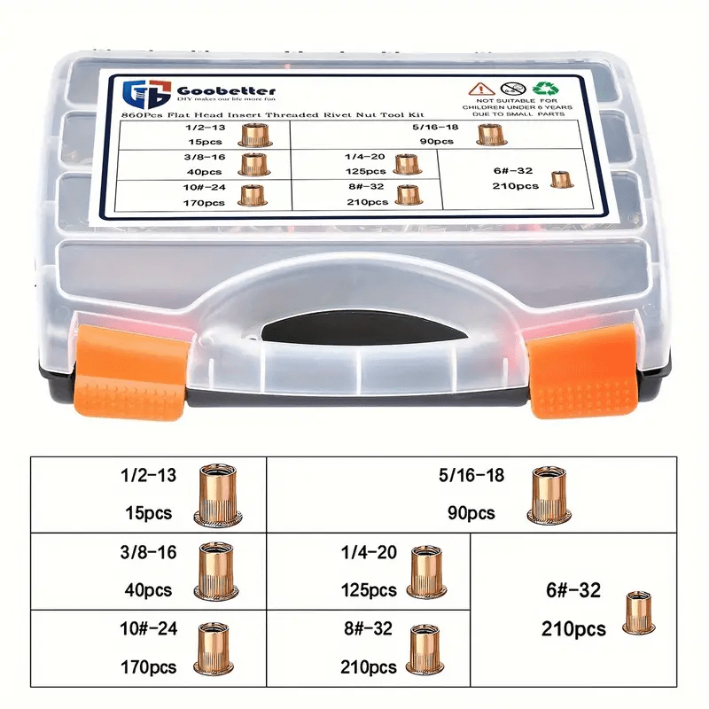 860Pcs Rivet Nut Kit UNC Rivnut Nutsert Assortment - HomeDIYer
