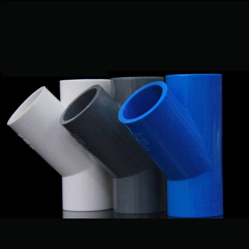 PVC 3-Wege Winkel 45° Rohr-Fittings Klebefittings Muffen 20-50mm Weiß Blau Grau