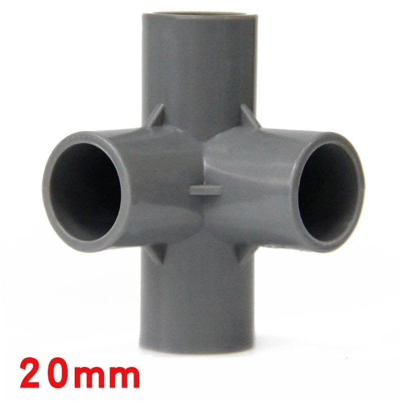PVC 4-Wege Grau Winkel 90° Rohr-Fittings Klebefittings Muffen 20 25 32 40 50mm