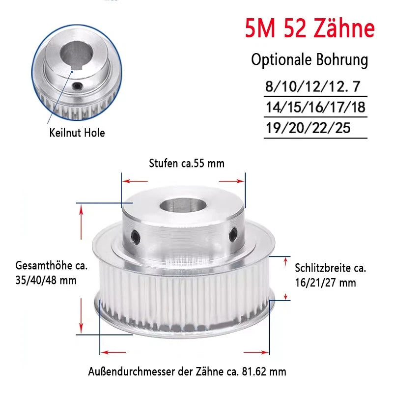 5M Riemenscheibe 35-80 Zähne Zahnrad Pulley für 15mm 20mm 25mm Breite Zahnriemen