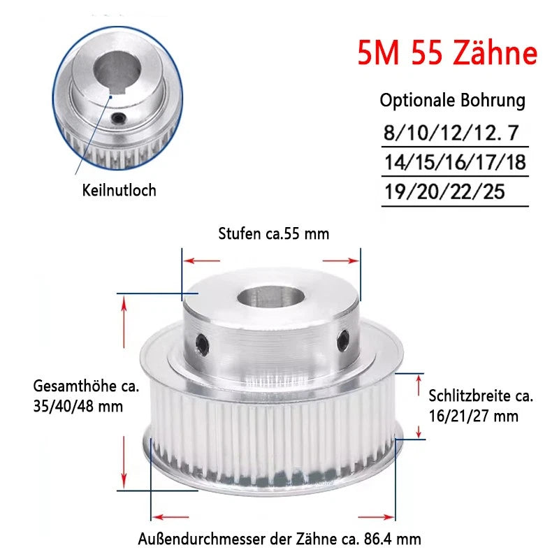 5M Zahnrad Pulley Riemenscheibe 48-80T Zahnriemenrad für 15/20/25mm Zahnriemen