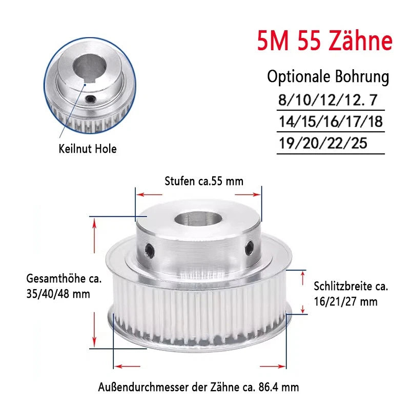 5M Riemenscheibe 35-80 Zähne Zahnrad Pulley für 15mm 20mm 25mm Breite Zahnriemen