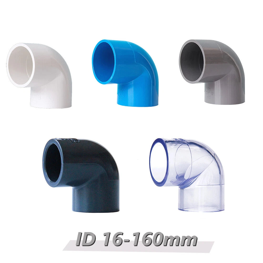 PVC Rohr Verbinder Klebefittings Bogen Winkel T-Stück Kappe Muffe I.D 20-63mm