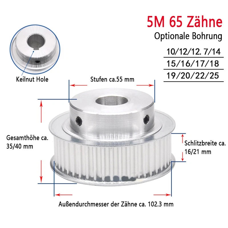 5M Riemenscheibe 35-80 Zähne Zahnrad Pulley für 15mm 20mm 25mm Breite Zahnriemen