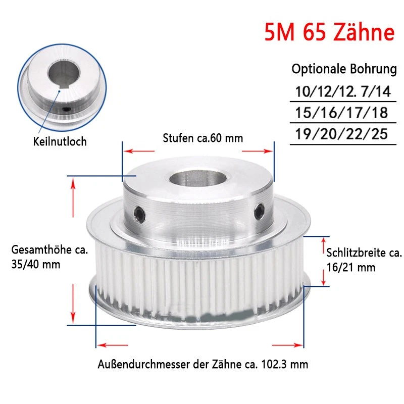 5M Zahnrad Pulley Riemenscheibe 48-80T Zahnriemenrad für 15/20/25mm Zahnriemen