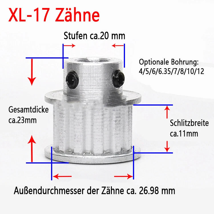 XL 10-100 Zähne Riemenscheibe Zahnrad 10T-100T Pulley für Zahnriemen 10mm Breite