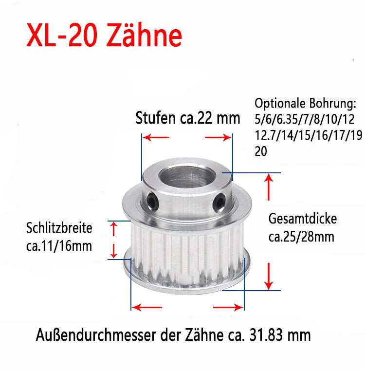 XL 10-100 Zähne Riemenscheibe Zahnrad 10T-100T Pulley für Zahnriemen 10mm Breite