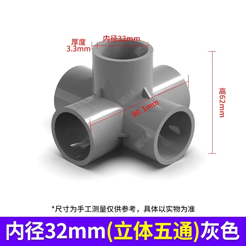 PVC 5 Wege Winkel Rohr Fittings 20mm-50mm Klebefittings Muffen Weiß Blau Grau