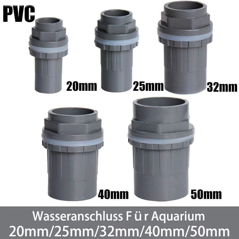 PVC Klebefitting Aquarium Wasser Rohr Fitting 20mm 25mm~50mm Grau Rohrfittings