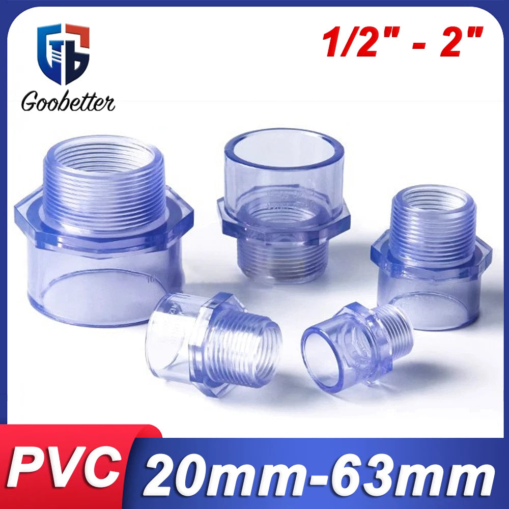 Transparent PVC Rohr Übergangsnippel Klebemuffe x Außengewinde Fittings 20-63mm