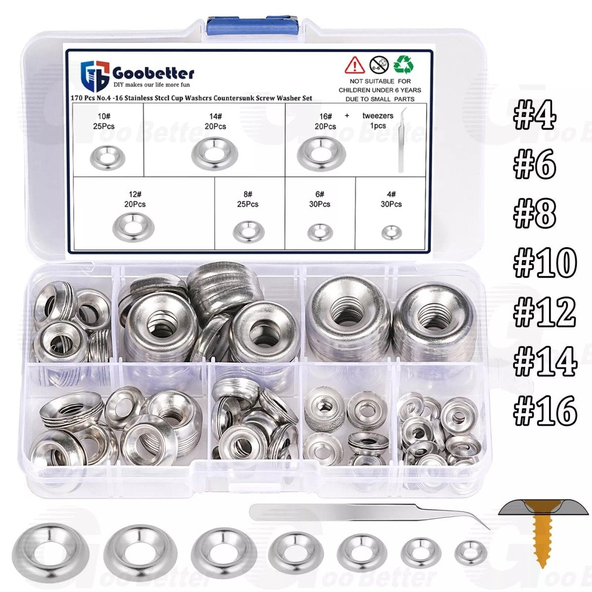 170Pcs Stainless steel rosette washers for countersunk head screws 4 6 8 10 - 16 - HomeDIYer